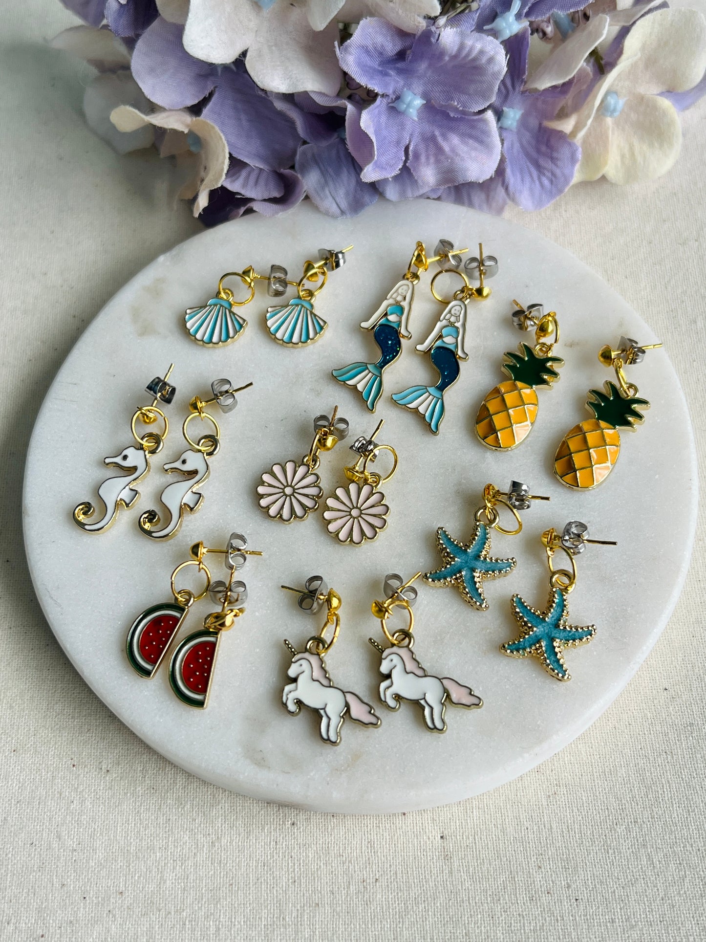 Studded Dangle Earrings - Seahorse