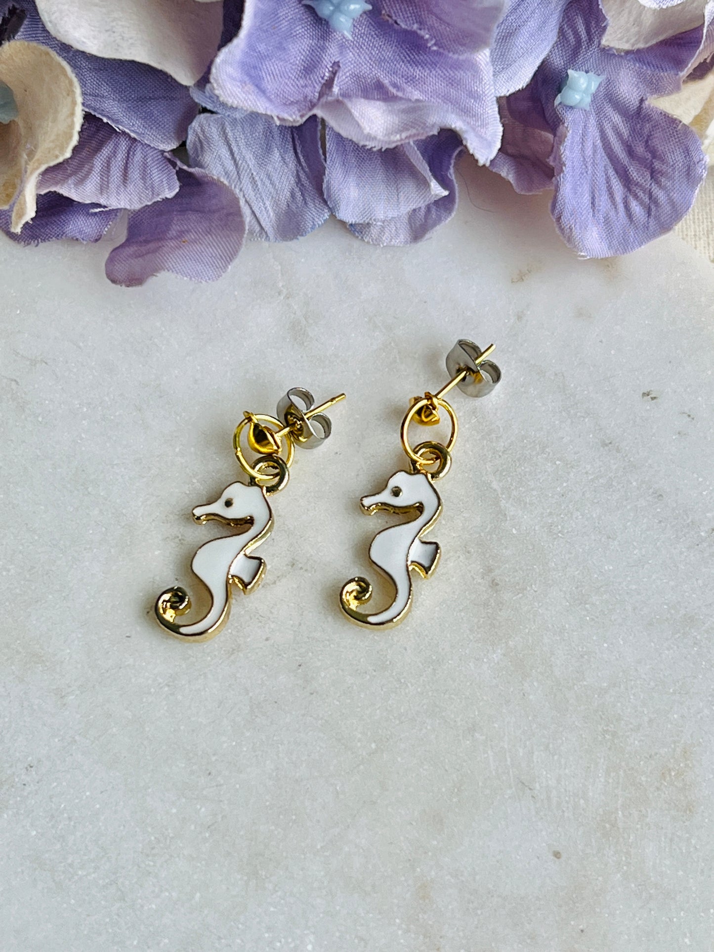 Studded Dangle Earrings - Seahorse