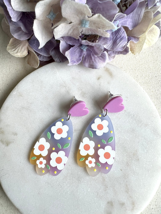 Studded Dangle Earrings - Purple Daisy
