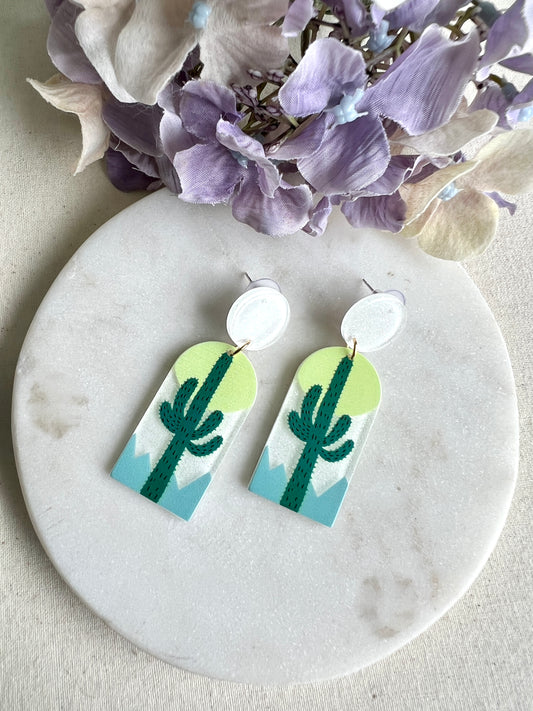 Studded Cactus Dangle Earrings - Waves