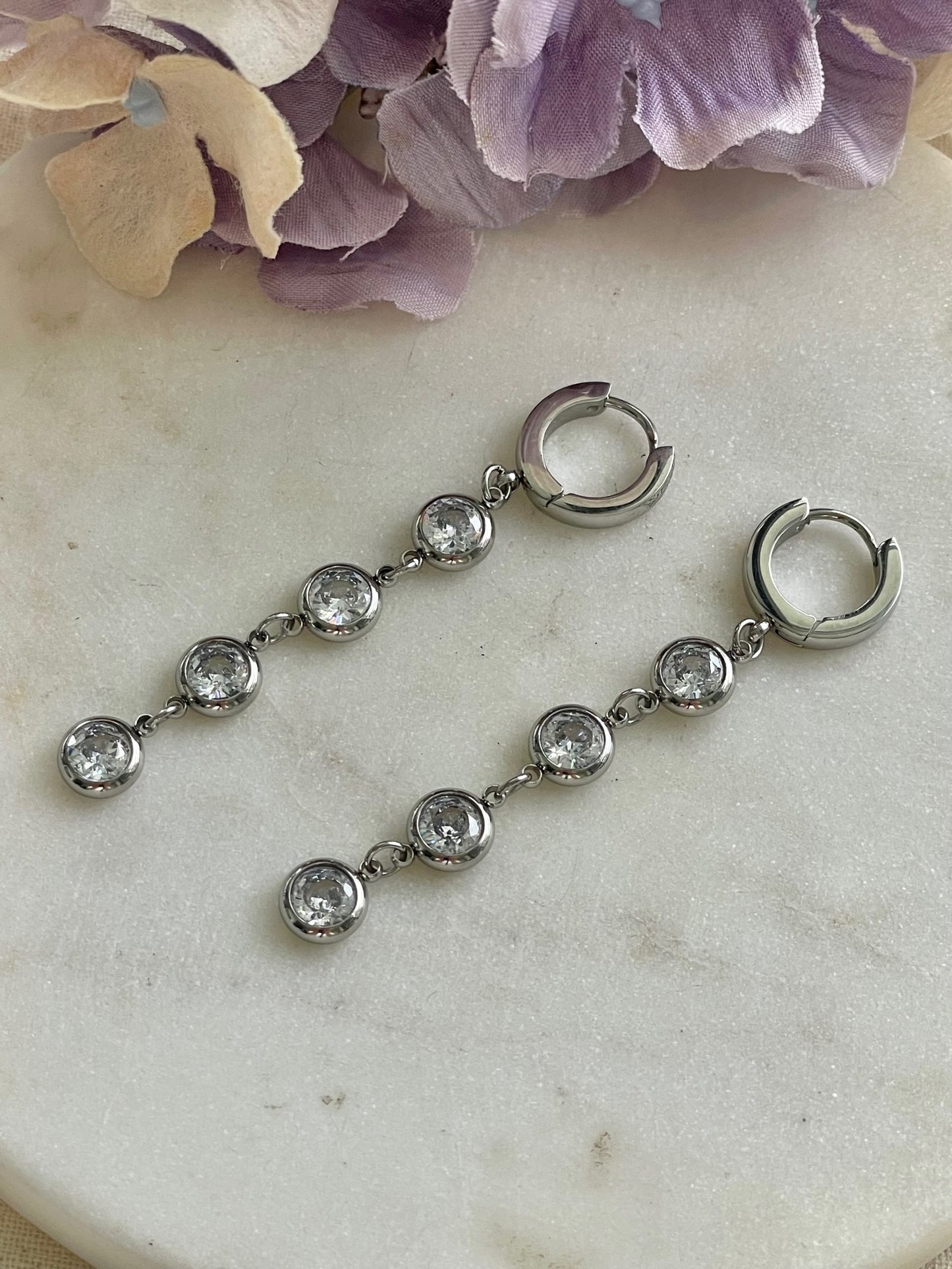 Bubble drop earrings - silver with clear gems