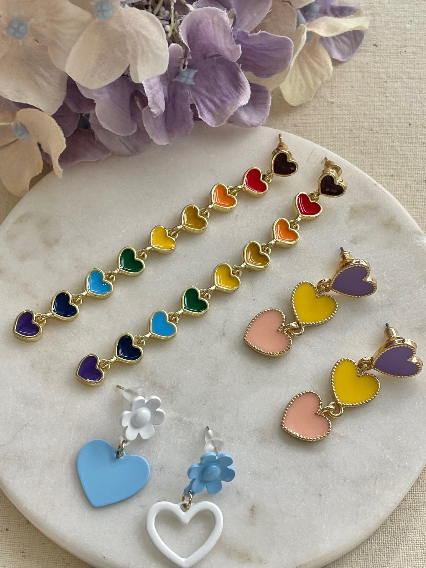 Triple loving heart stud earrings