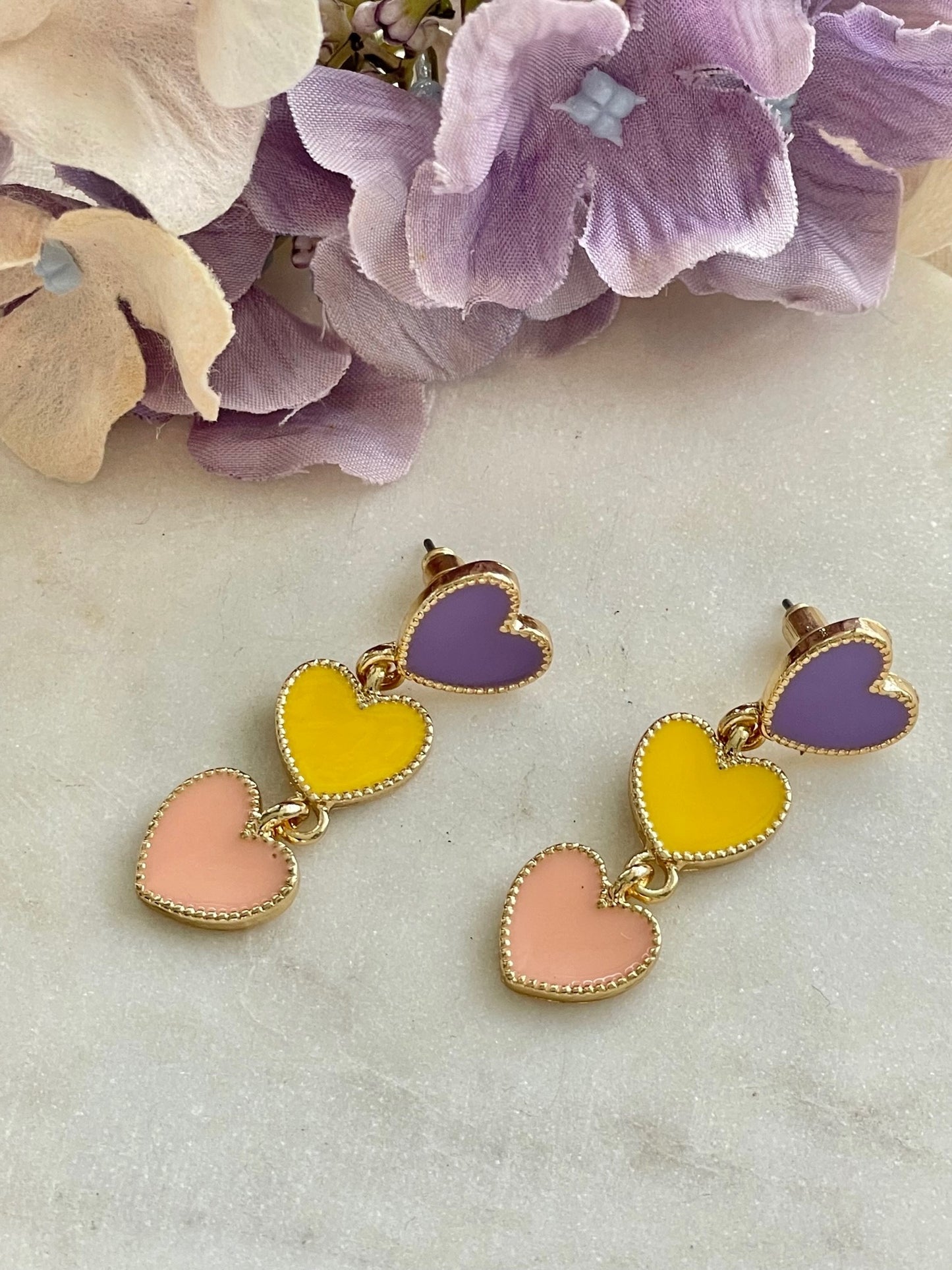 Triple loving heart stud earrings