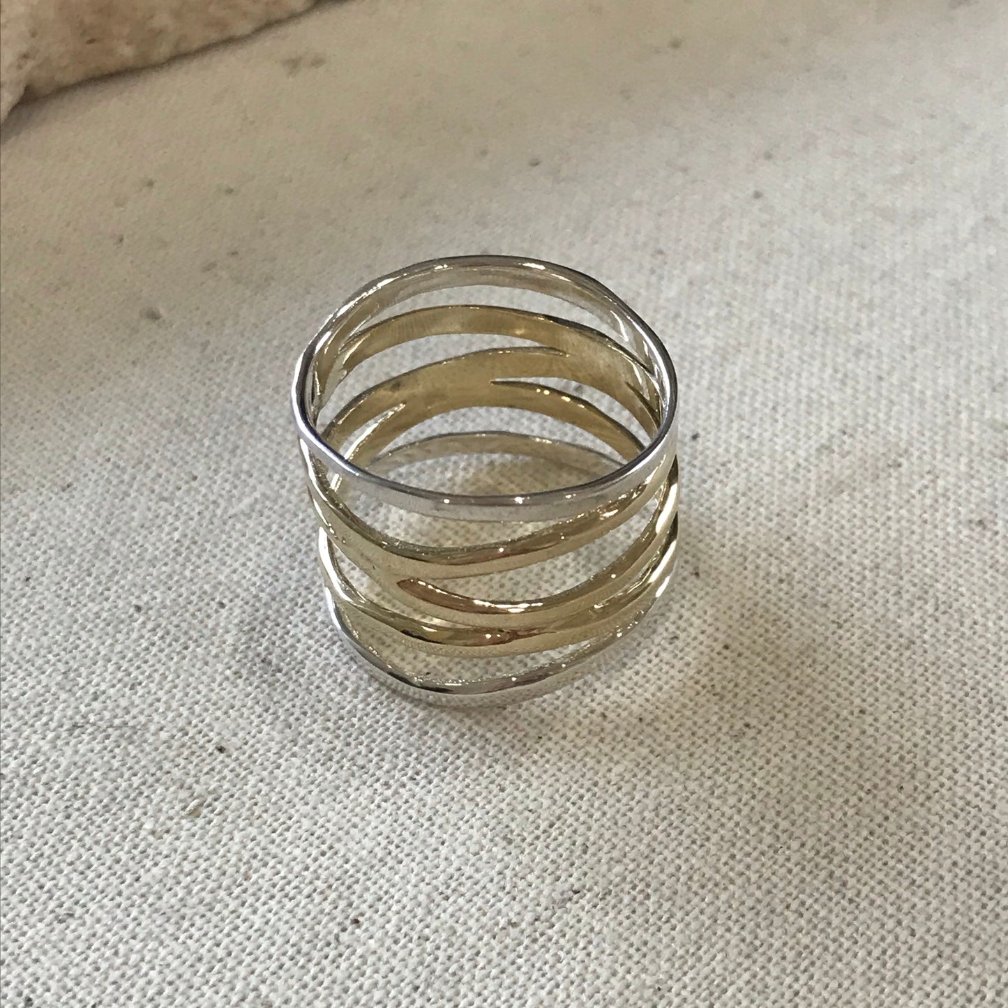 Sterling silver with gold bands ring