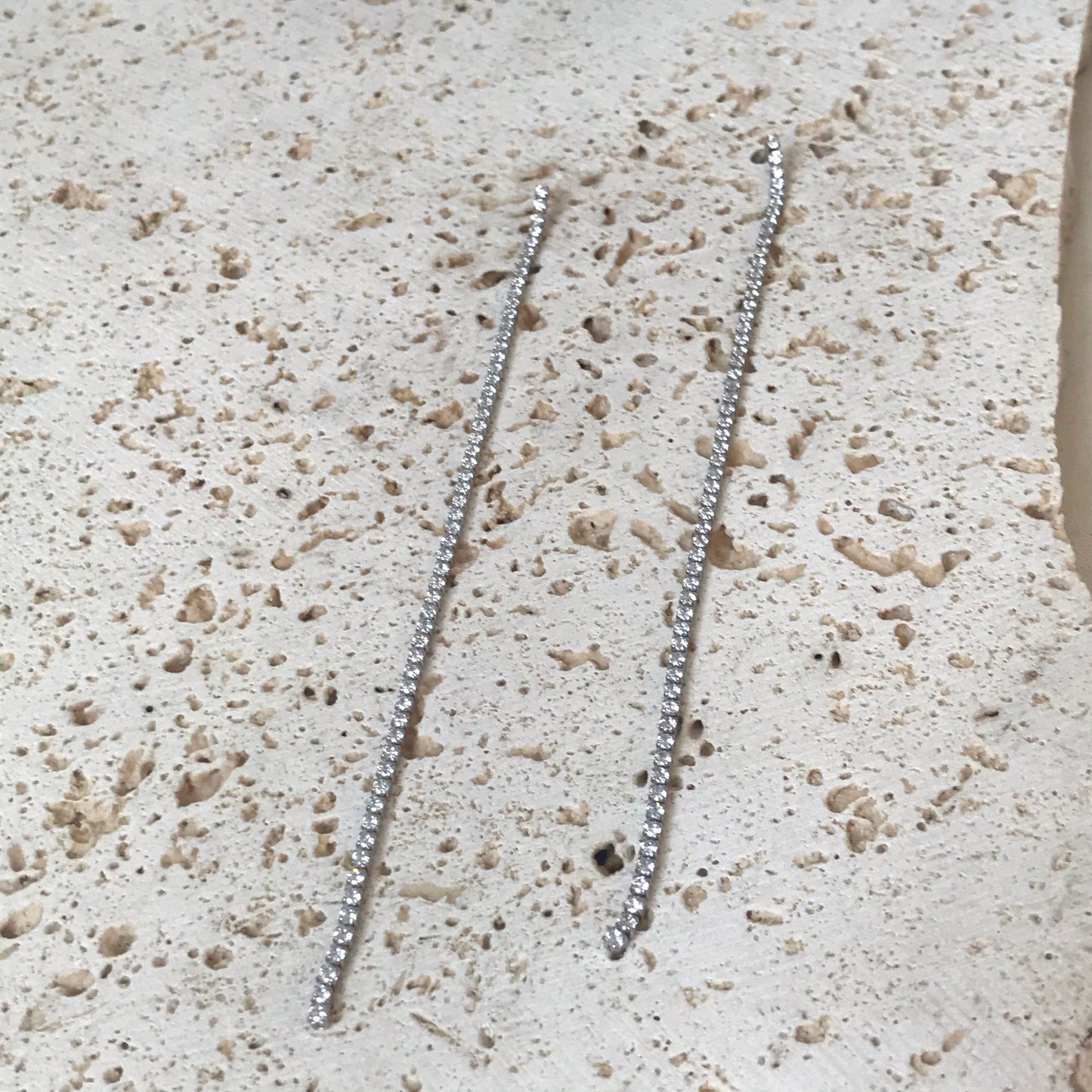 Extra long silver crystal earrings